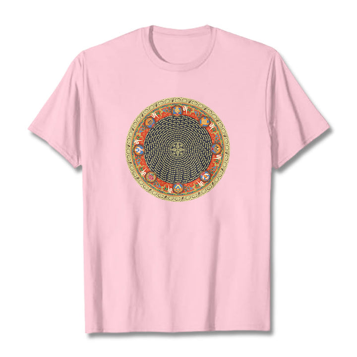 Buddha Stones Circular Om Mani Padme Hum Eight Auspicious Symbols Cotton Tee T-shirt - LightPink - 2XL - image 19