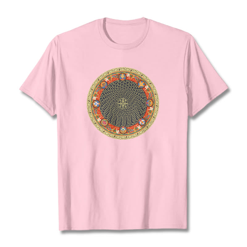 Buddha Stones Circular Om Mani Padme Hum Eight Auspicious Symbols Cotton Tee T-shirt - LightPink - 2XL - image 18