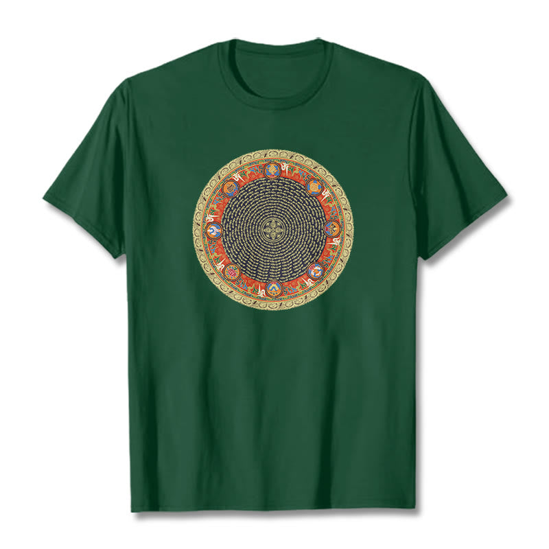 Buddha Stones Circular Om Mani Padme Hum Eight Auspicious Symbols Cotton Tee T-shirt - ForestGreen - 2XL - image 2