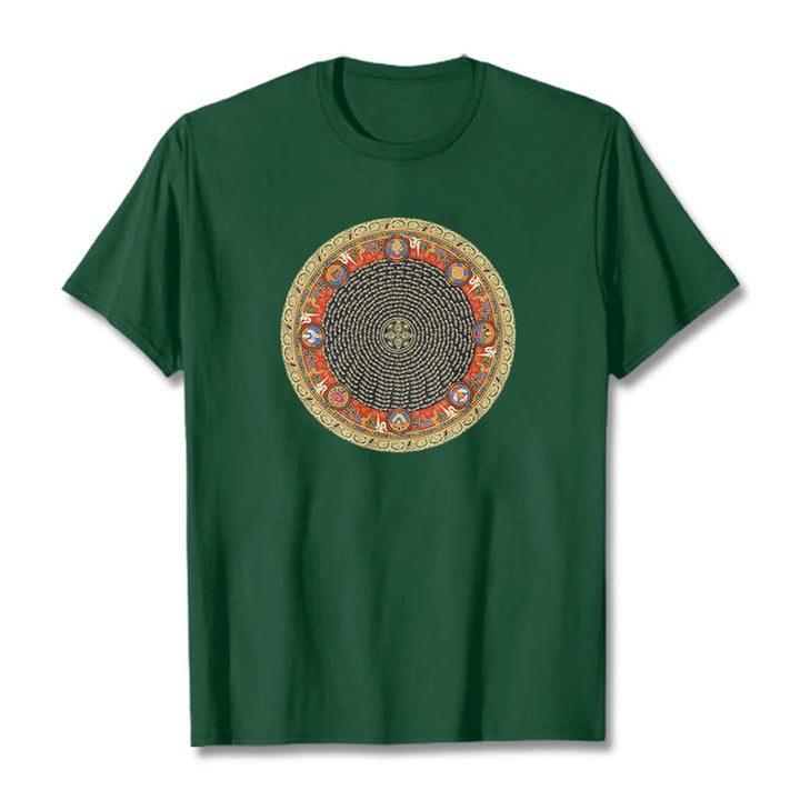 Buddha Stones Circular Om Mani Padme Hum Eight Auspicious Symbols Cotton Tee T-shirt - ForestGreen - 2XL - image 2