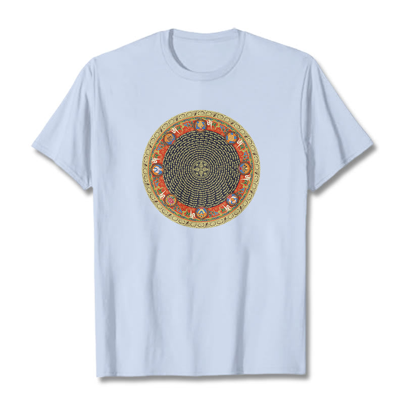 Buddha Stones Circular Om Mani Padme Hum Eight Auspicious Symbols Cotton Tee T-shirt - LightCyan - 2XL - image 8