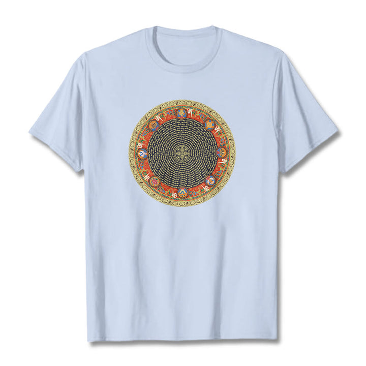 Buddha Stones Circular Om Mani Padme Hum Eight Auspicious Symbols Cotton Tee T-shirt - LightCyan - 2XL - image 8
