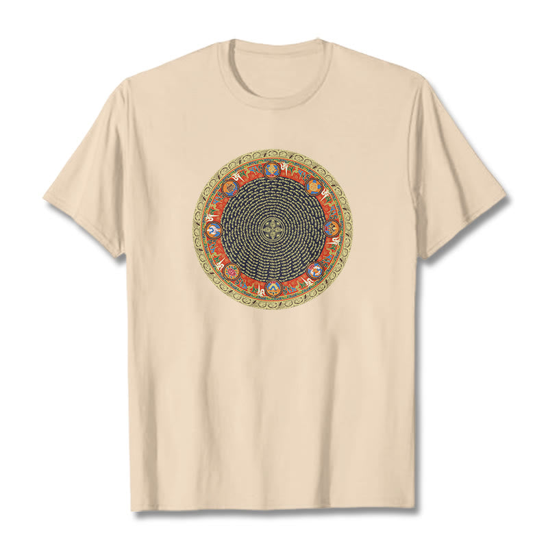 Buddha Stones Circular Om Mani Padme Hum Eight Auspicious Symbols Cotton Tee T-shirt - Bisque - 2XL - image 10