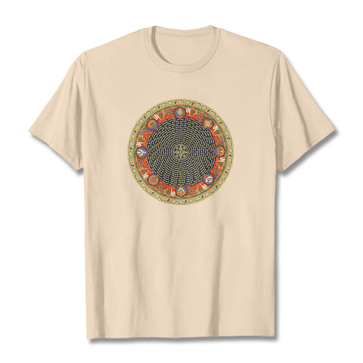 Buddha Stones Circular Om Mani Padme Hum Eight Auspicious Symbols Cotton Tee T-shirt - Bisque - 2XL - image 9