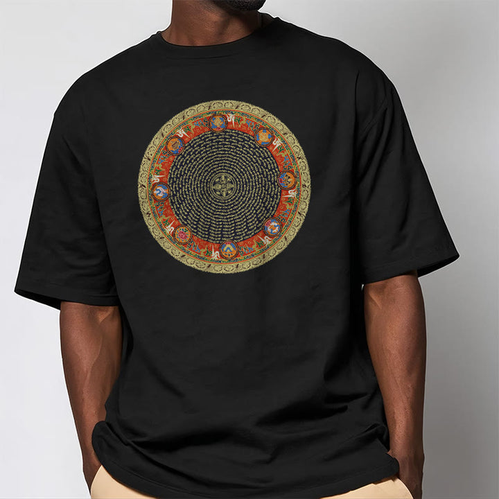 Buddha Stones Circular Om Mani Padme Hum Eight Auspicious Symbols Cotton Tee T-shirt - image 6