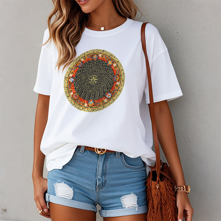 Buddha Stones Circular Om Mani Padme Hum Eight Auspicious Symbols Cotton Tee T-shirt - image 14