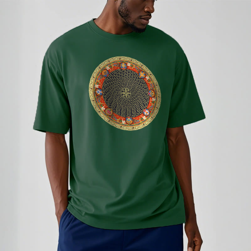 Buddha Stones Circular Om Mani Padme Hum Eight Auspicious Symbols Cotton Tee T-shirt - image 3