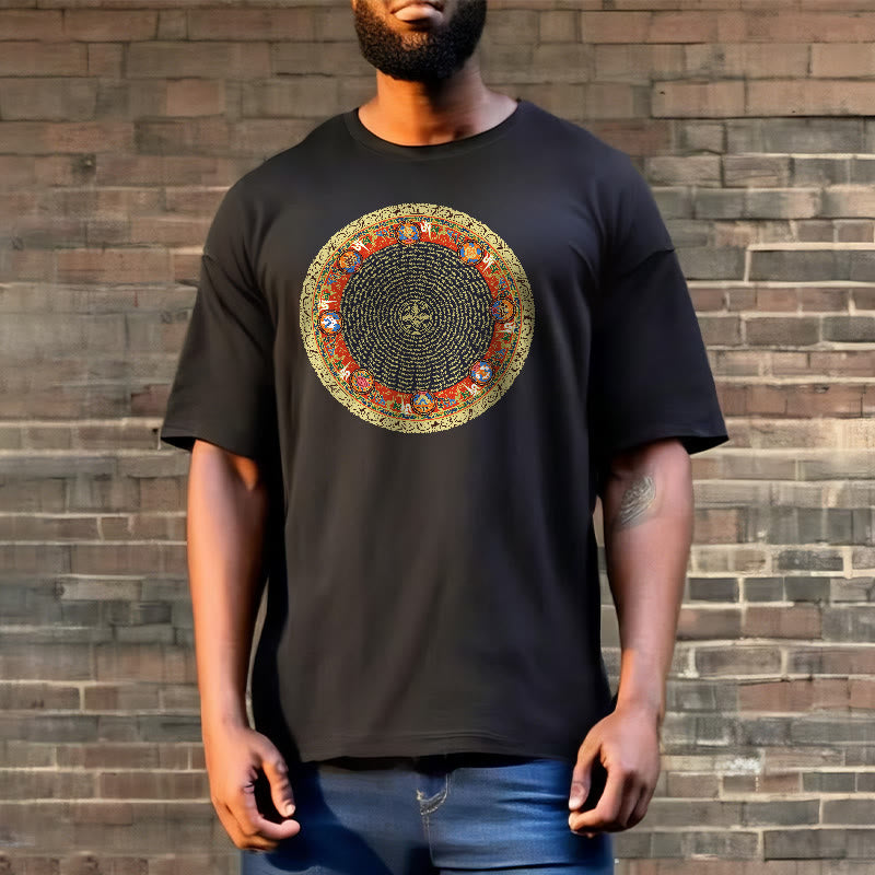 Buddha Stones Circular Om Mani Padme Hum Eight Auspicious Symbols Cotton Tee T-shirt - image 7