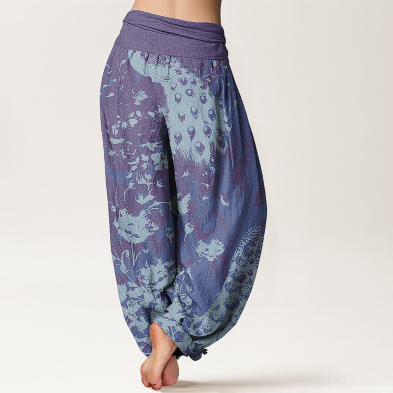 Buddha Stones Casual Peacock Grassland Women's Elastic Waist Harem Pants