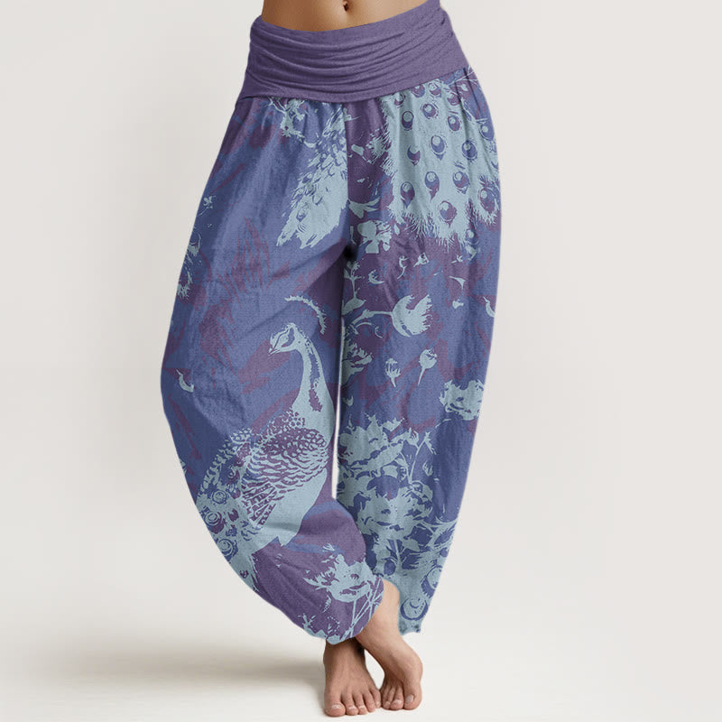 Buddha Stones Casual Peacock Grassland Women's Elastic Waist Harem Pants