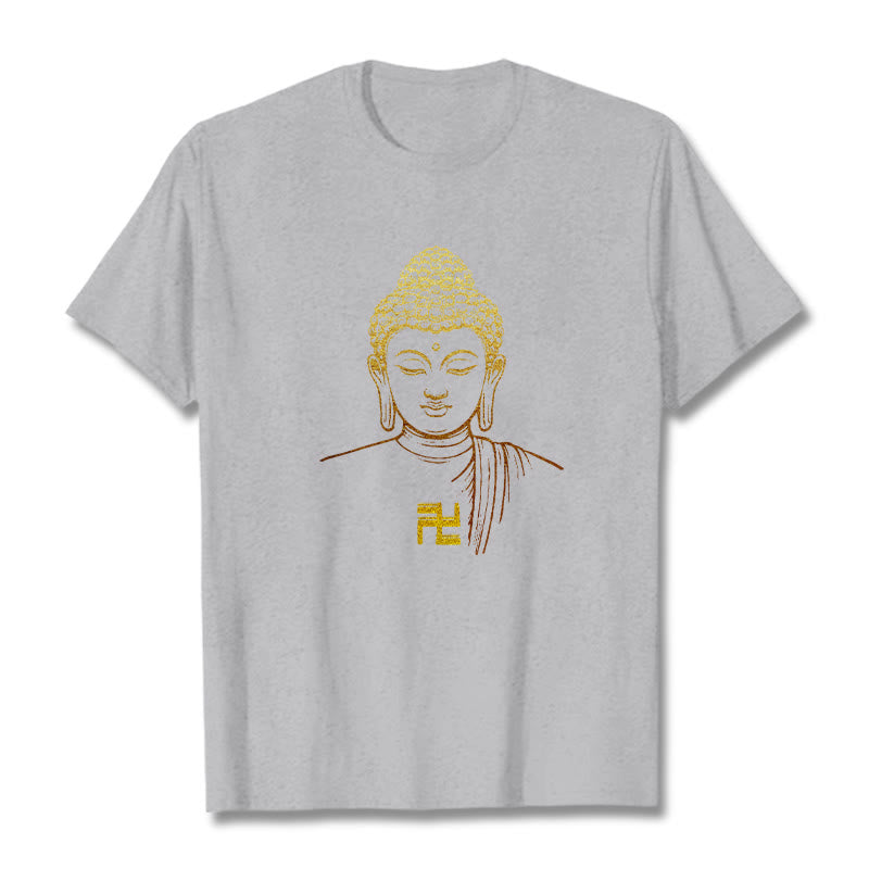 Buddha Stones Swastika Pattern Golden Buddha Cotton Tee T-shirt - LightGrey - 2XL - image 18