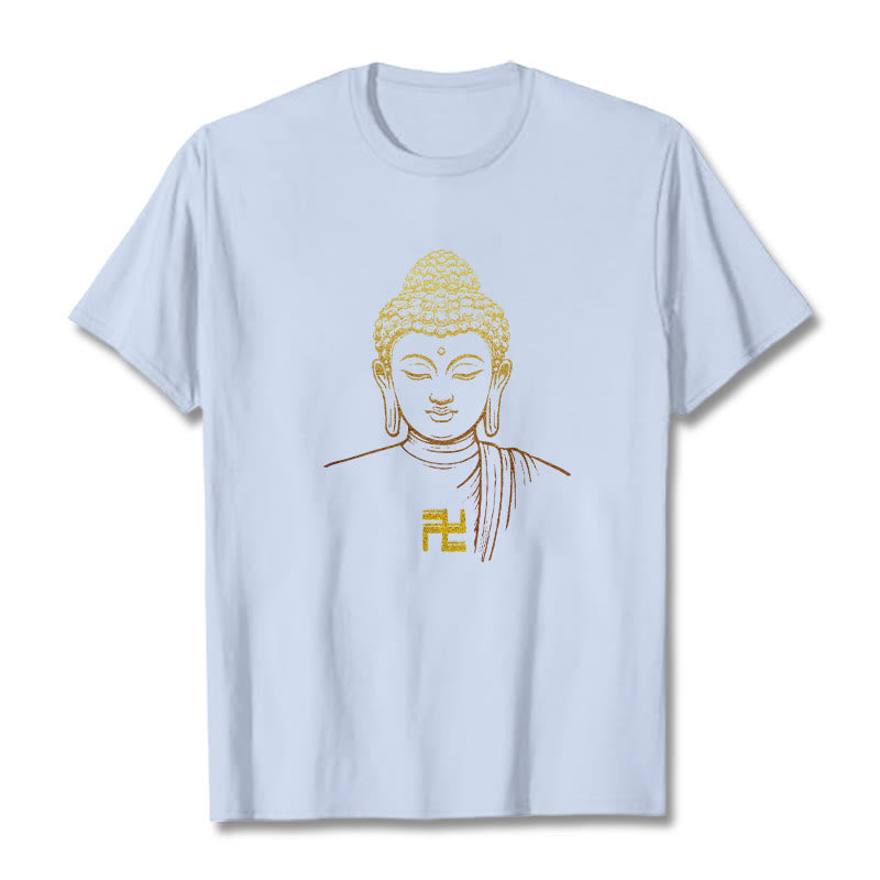 Buddha Stones Swastika Pattern Golden Buddha Cotton Tee T-shirt - LightCyan - 2XL - image 17
