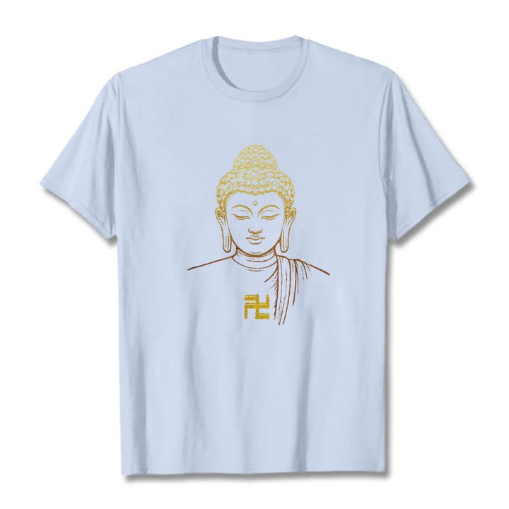 Buddha Stones Swastika Pattern Golden Buddha Cotton Tee T-shirt - LightCyan - 2XL - image 17