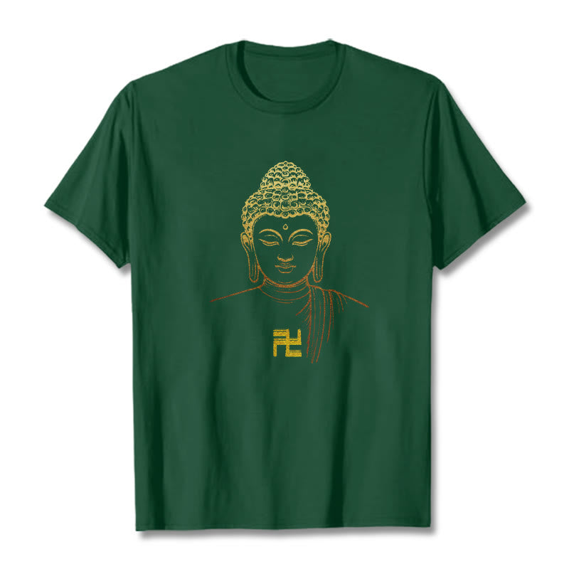 Buddha Stones Swastika Pattern Golden Buddha Cotton Tee T-shirt - ForestGreen - 2XL - image 9