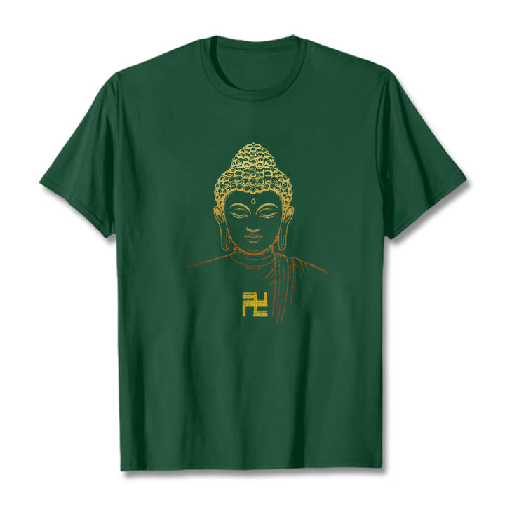 Buddha Stones Swastika Pattern Golden Buddha Cotton Tee T-shirt - ForestGreen - 2XL - image 9