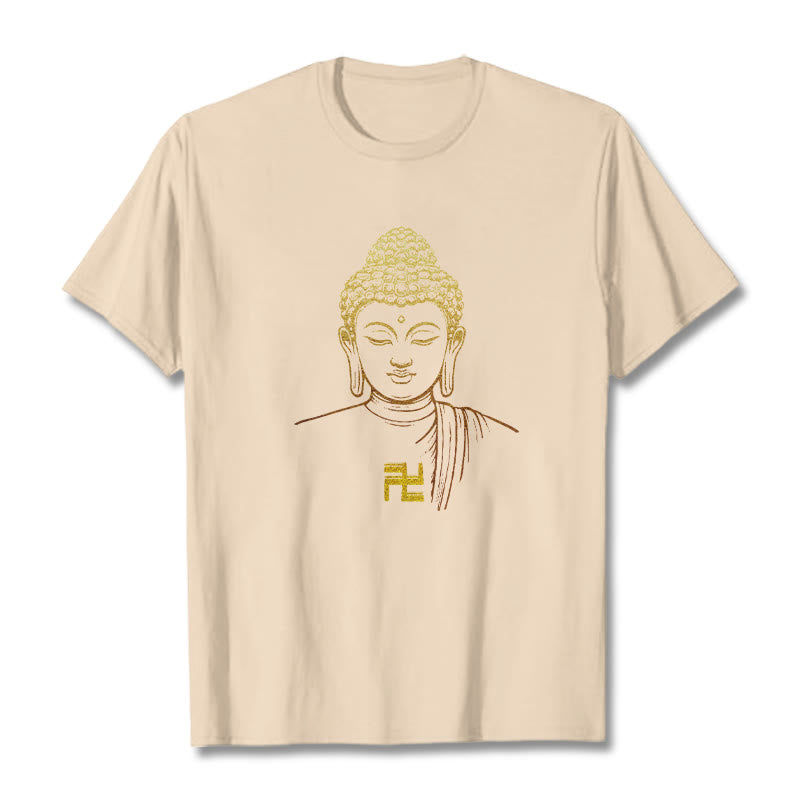 Buddha Stones Swastika Pattern Golden Buddha Cotton Tee T-shirt - Bisque - 2XL - image 11