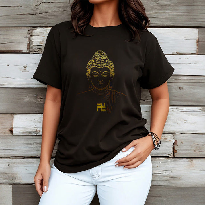 Buddha Stones Swastika Pattern Golden Buddha Cotton Tee T-shirt - image 7