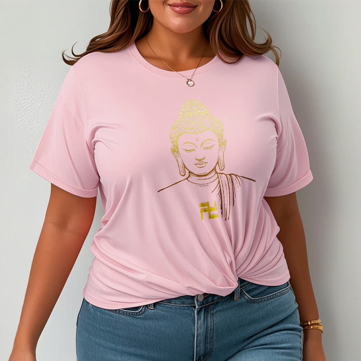 Buddha Stones Swastika Pattern Golden Buddha Cotton Tee T-shirt