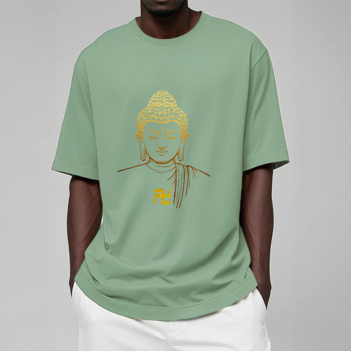 Buddha Stones Swastika Pattern Golden Buddha Cotton Tee T-shirt - image 14