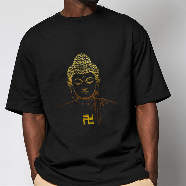 Buddha Stones Swastika Pattern Golden Buddha Cotton Tee T-shirt - image 6
