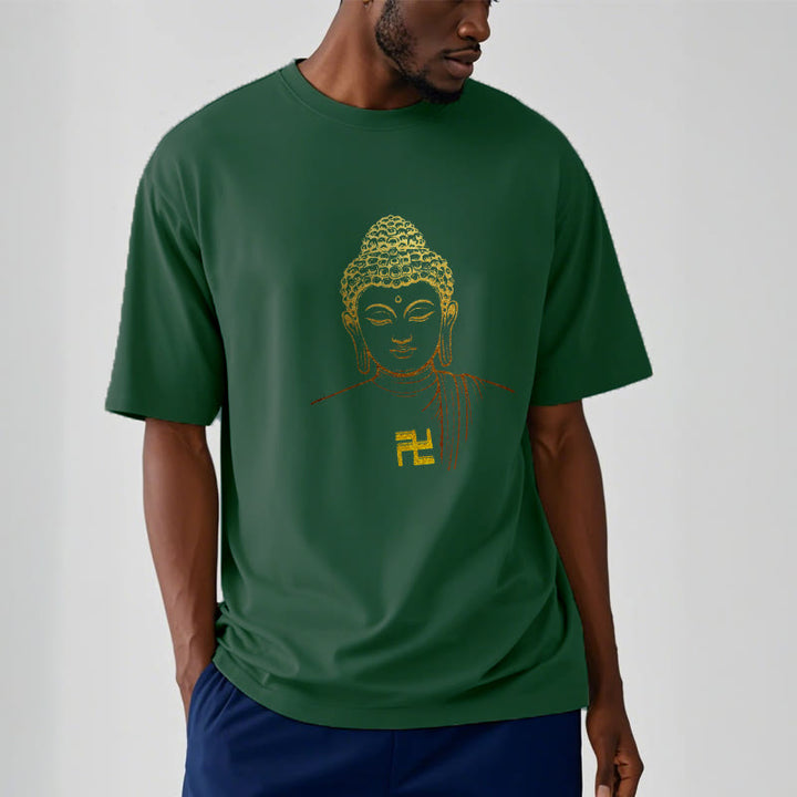 Buddha Stones Swastika Pattern Golden Buddha Cotton Tee T-shirt - image 10