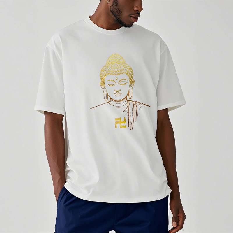 Buddha Stones Swastika Pattern Golden Buddha Cotton Tee T-shirt - image 3