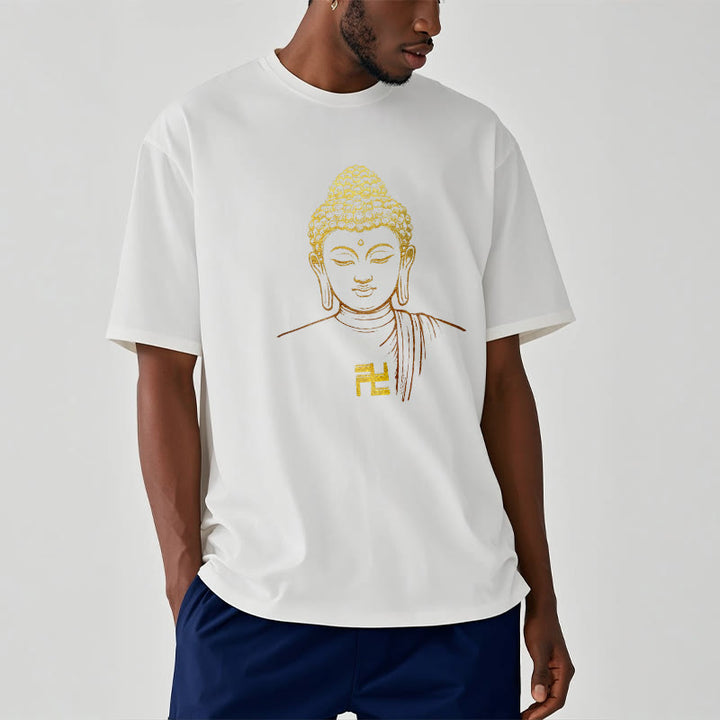 Buddha Stones Swastika Pattern Golden Buddha Cotton Tee T-shirt - image 3