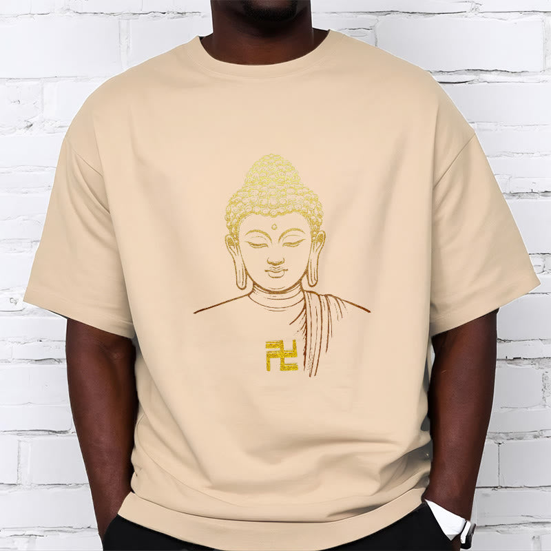 Buddha Stones Swastika Pattern Golden Buddha Cotton Tee T-shirt - image 12