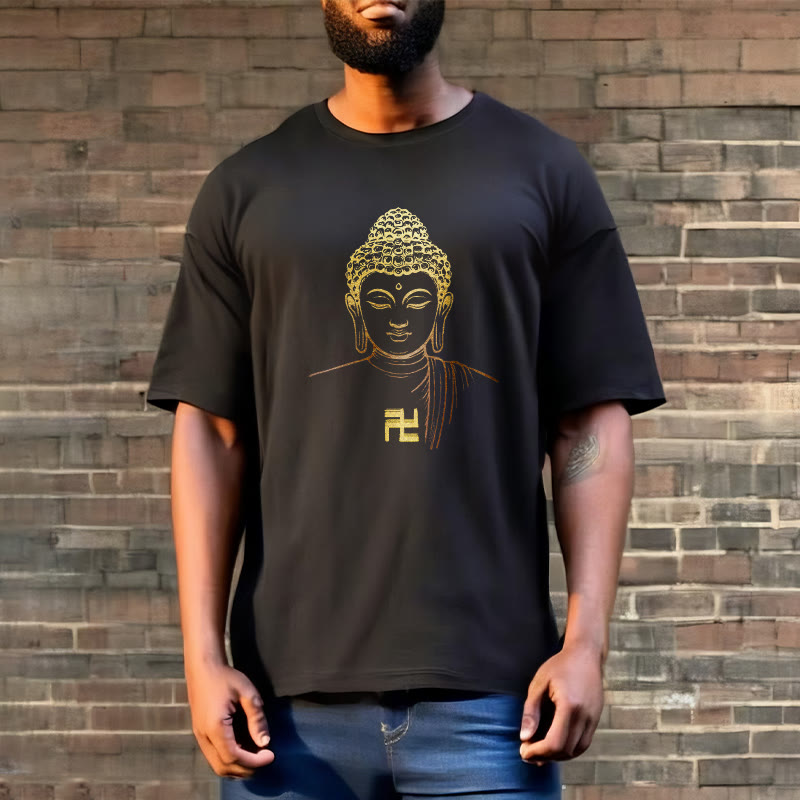 Buddha Stones Swastika Pattern Golden Buddha Cotton Tee T-shirt - image 6