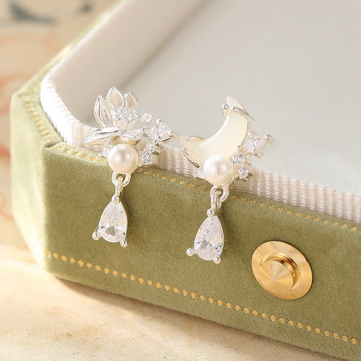 Buddha Stones Hetian Jade 925 Sterling Silver Cubic Zirconia Pearl Abundance Earrings  - Hetian Jade 925 Sterling Silver - image 0