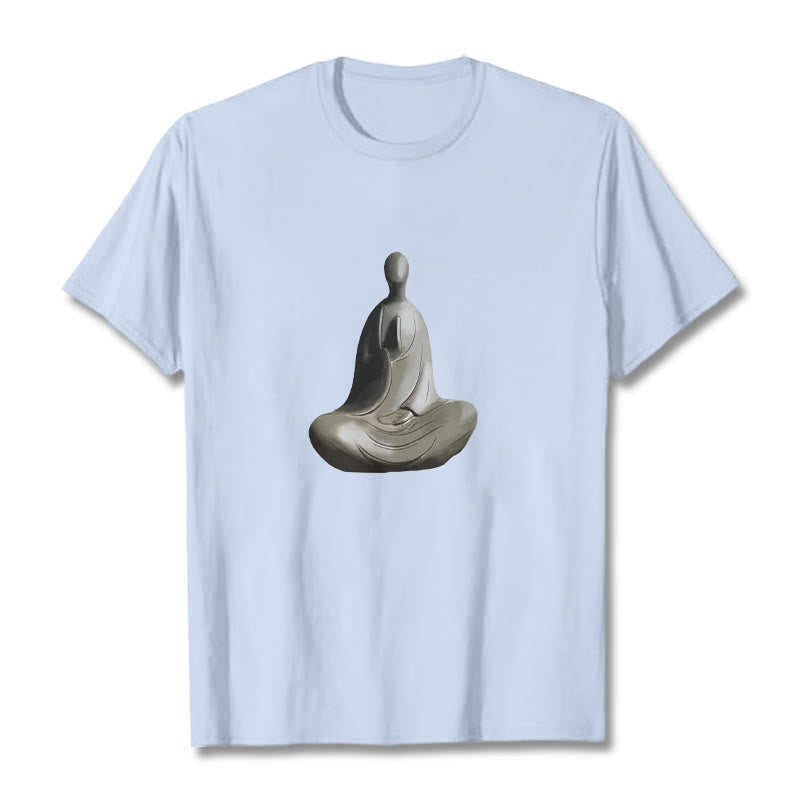 Buddha Stones Gray Formless Buddha Pattern Cotton Tee T-shirt - LightCyan - 2XL - image 14