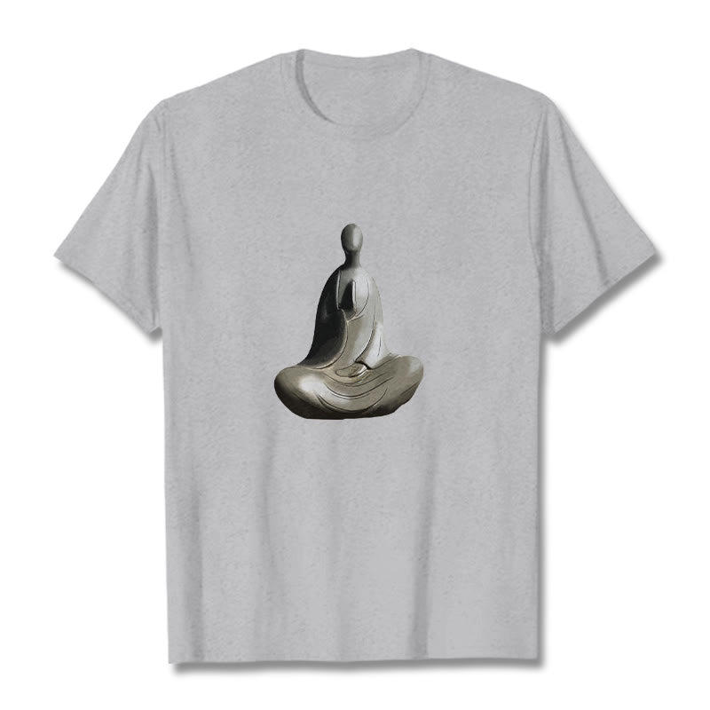 Buddha Stones Gray Formless Buddha Pattern Cotton Tee T-shirt - LightGrey - 2XL - image 1
