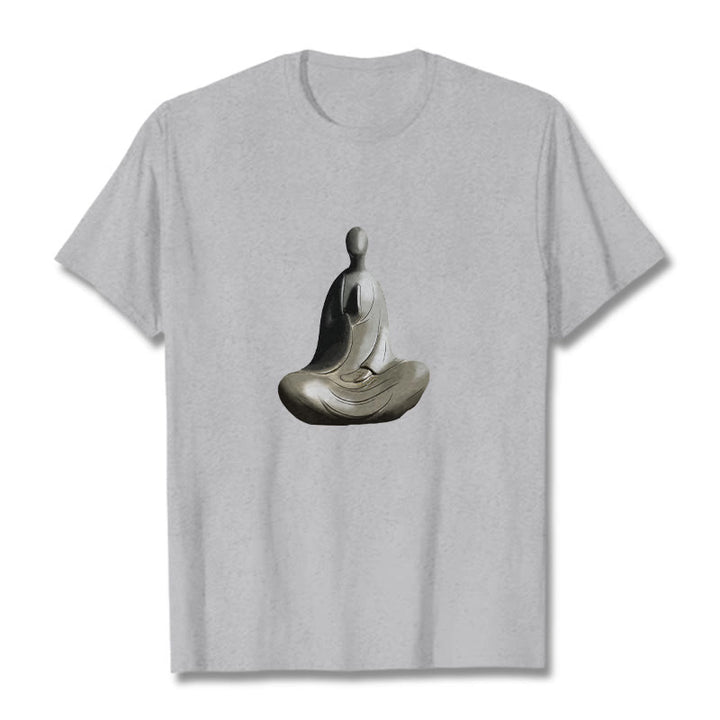 Buddha Stones Gray Formless Buddha Pattern Cotton Tee T-shirt - LightGrey - 2XL - image 1