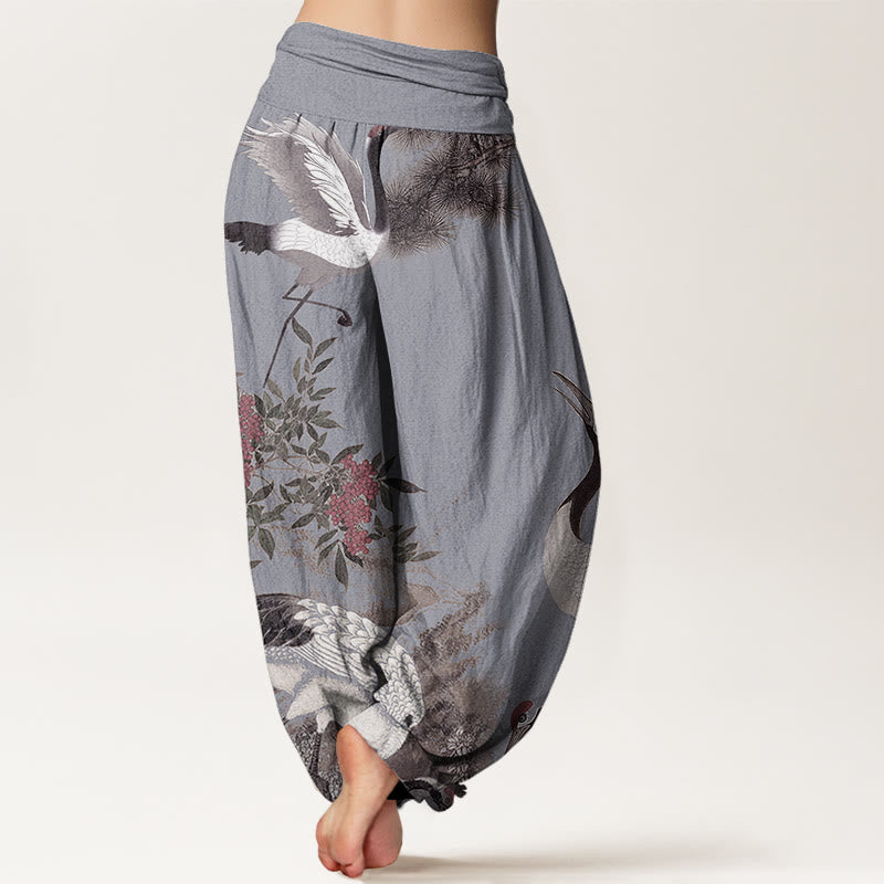 Buddha Stones Cotton Casual Red-crowned Crane Pine Tree Mountain Women's Elastic Waist Harem Pants - image 9