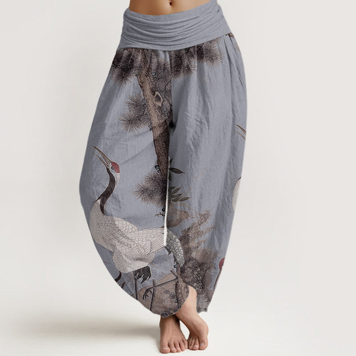 Buddha Stones Cotton Casual Red-crowned Crane Pine Tree Mountain Women's Elastic Waist Harem Pants - LightSteelBlue - US22，UK/AU26，EU54 (6XL) - image 7