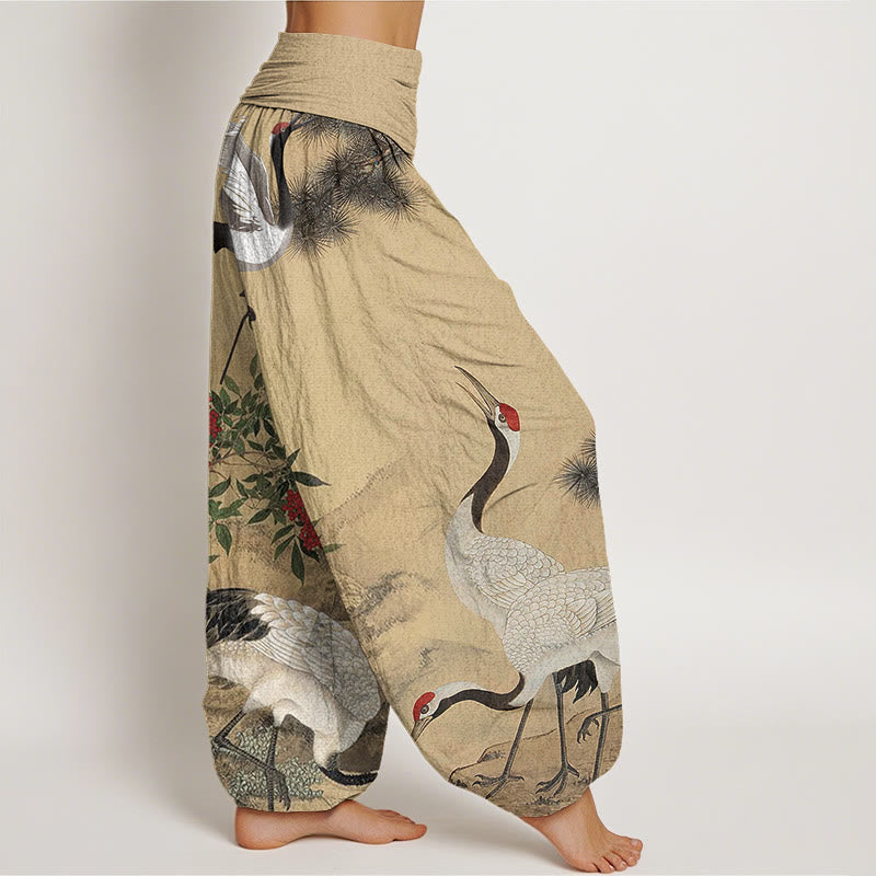 Buddha Stones Casual Red-crowned Crane Pine Tree Mountain Women's Elastic Waist Harem Pants - image 2