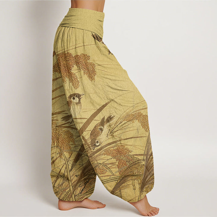 Buddha Stones Casual Sparrow Rice Ear Women's Elastic Waist Harem Pants