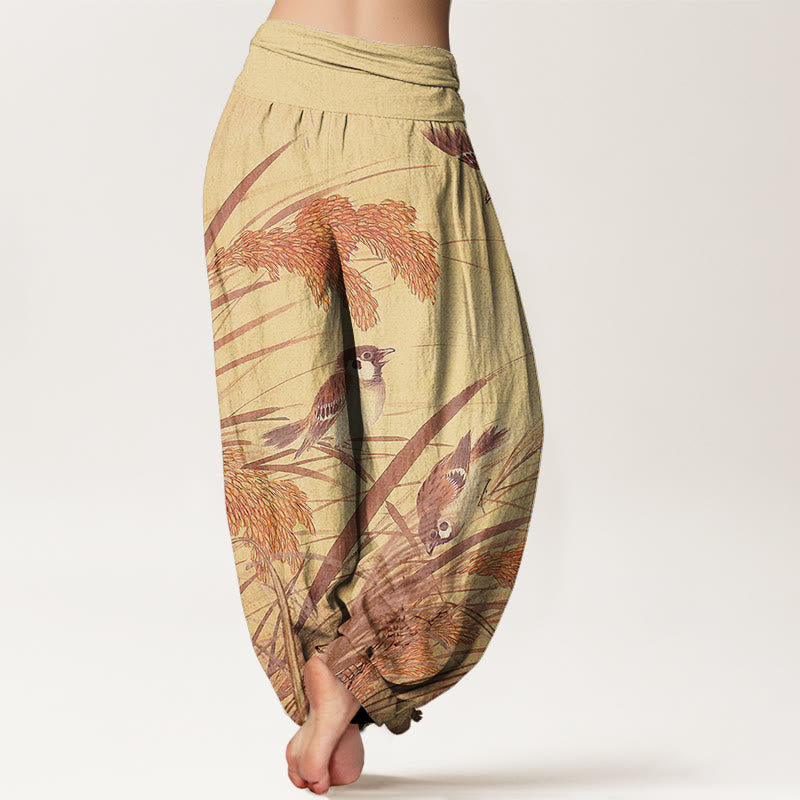 Buddha Stones Casual Sparrow Rice Ear Women's Elastic Waist Harem Pants