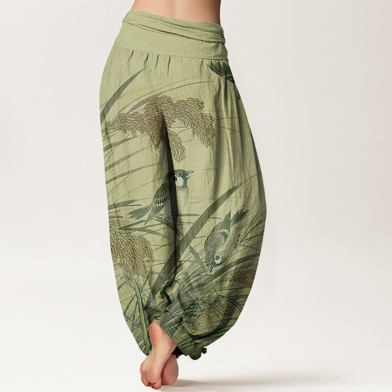 Buddha Stones Casual Sparrow Rice Ear Women's Elastic Waist Harem Pants