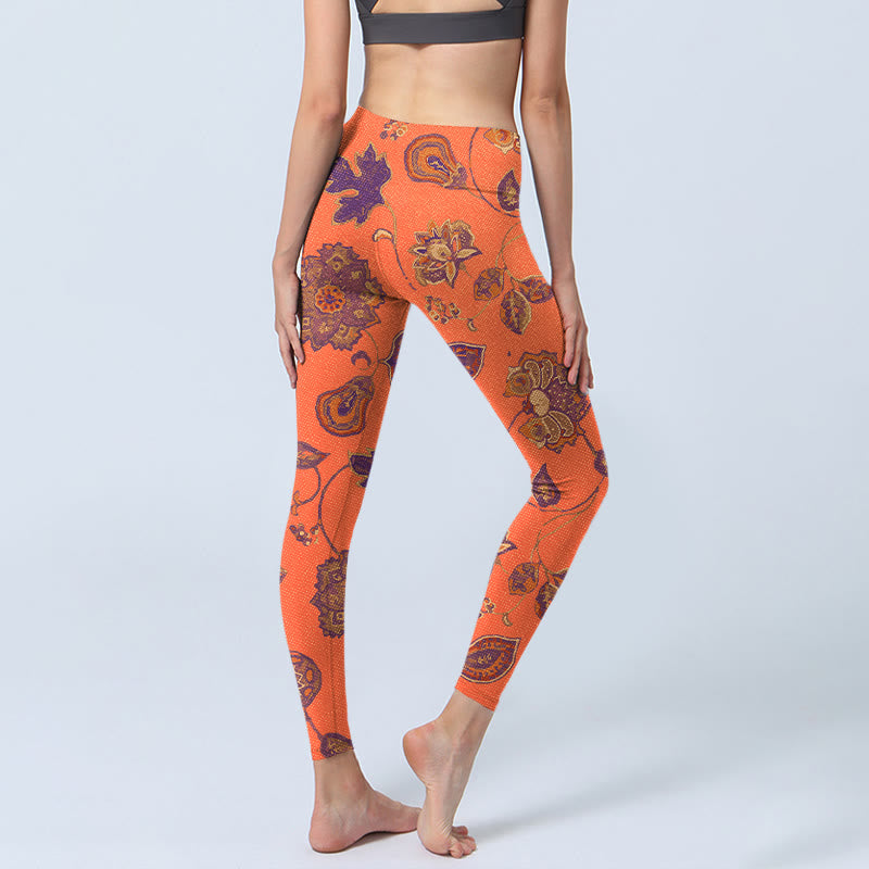 Buddha Stones Orange Maple Leaves Flowers Print Gym Leggings Women's Yoga Pants - image 4