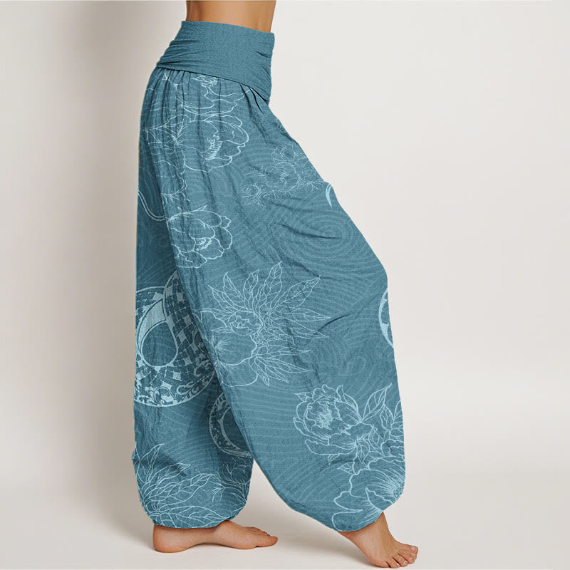 Buddha Stones Snake Lotus Women's Elastic Waist Harem Pants