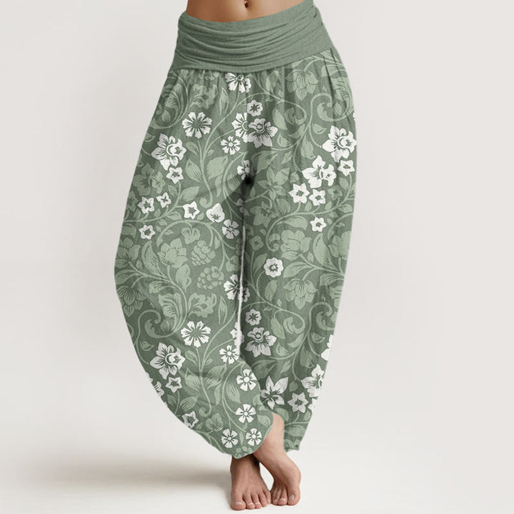 Buddha Stones Small Flowers Intertwining Branches Women's Elastic Waist Harem Pants - DarkSeaGreen - US22，UK/AU26，EU54 (6XL) - image 0