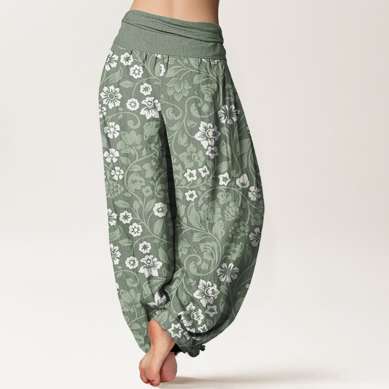 Buddha Stones Small Flowers Intertwining Branches Women's Elastic Waist Harem Pants