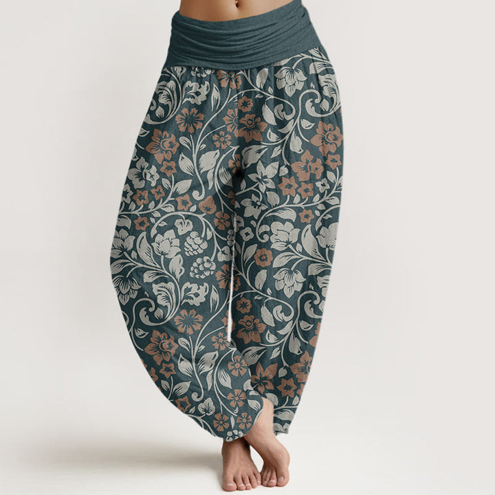 Buddha Stones Cotton Small Flowers Intertwining Branches Women's Elastic Waist Harem Pants - Teal - US22，UK/AU26，EU54 (6XL) - image 4