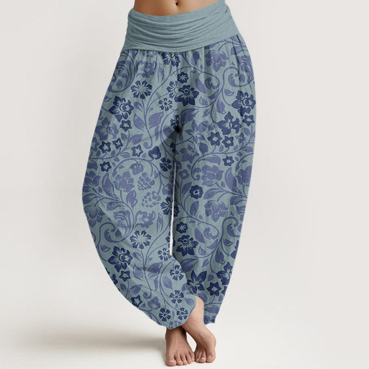 Buddha Stones Small Flowers Intertwining Branches Women's Elastic Waist Harem Pants