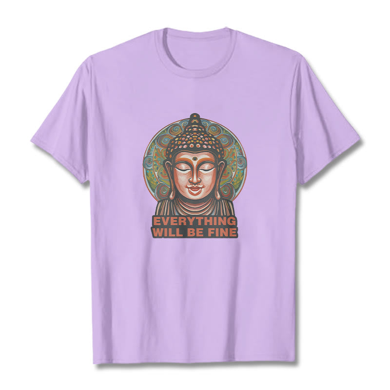 Buddha Stones EVERYTHING WILL BE FINE Buddha Pattern Cotton Tee T-shirt