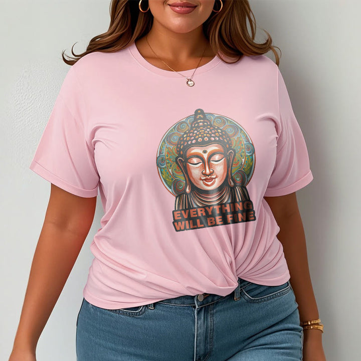 Buddha Stones EVERYTHING WILL BE FINE Buddha Pattern Cotton Tee T-shirt