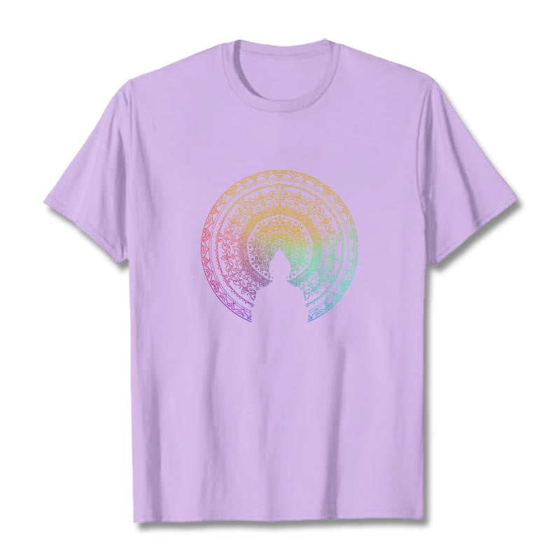 Buddha Stones Colorful Gradient Mandala Buddha Cotton Tee T-shirt - Plum - 2XL - image 16