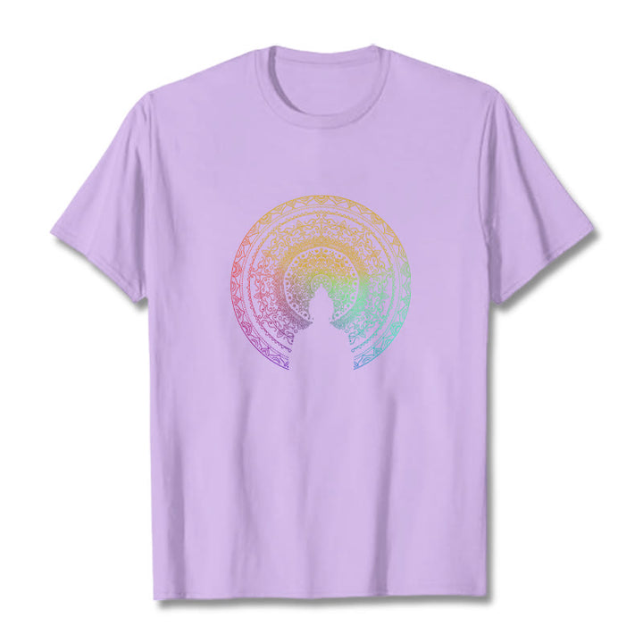 Buddha Stones Colorful Gradient Mandala Buddha Cotton Tee T-shirt - Plum - 2XL - image 16