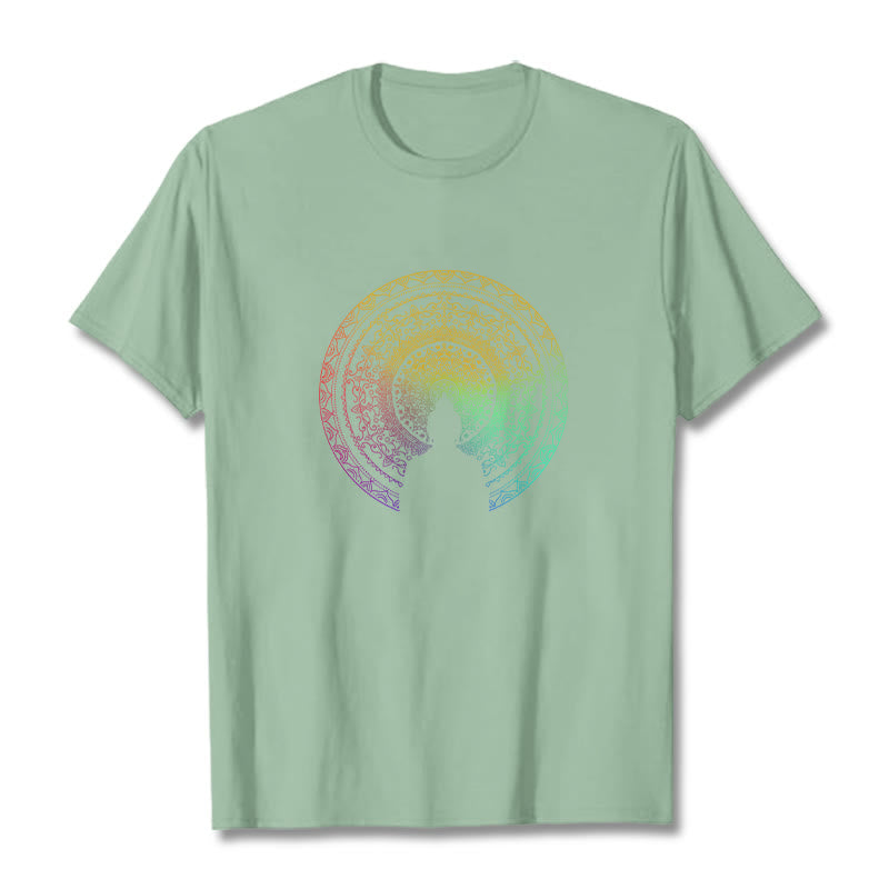 Buddha Stones Colorful Gradient Mandala Buddha Cotton Tee T-shirt